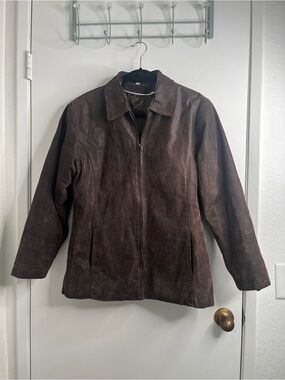 Vintage Leather Brand Suede Brown Mens Jacket Large Quilted Lining Pockets Y2K